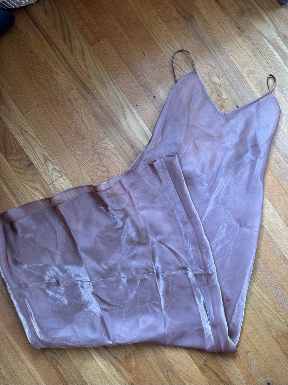 SKIMS Mauve Satin Slip Dress with Spaghetti Straps